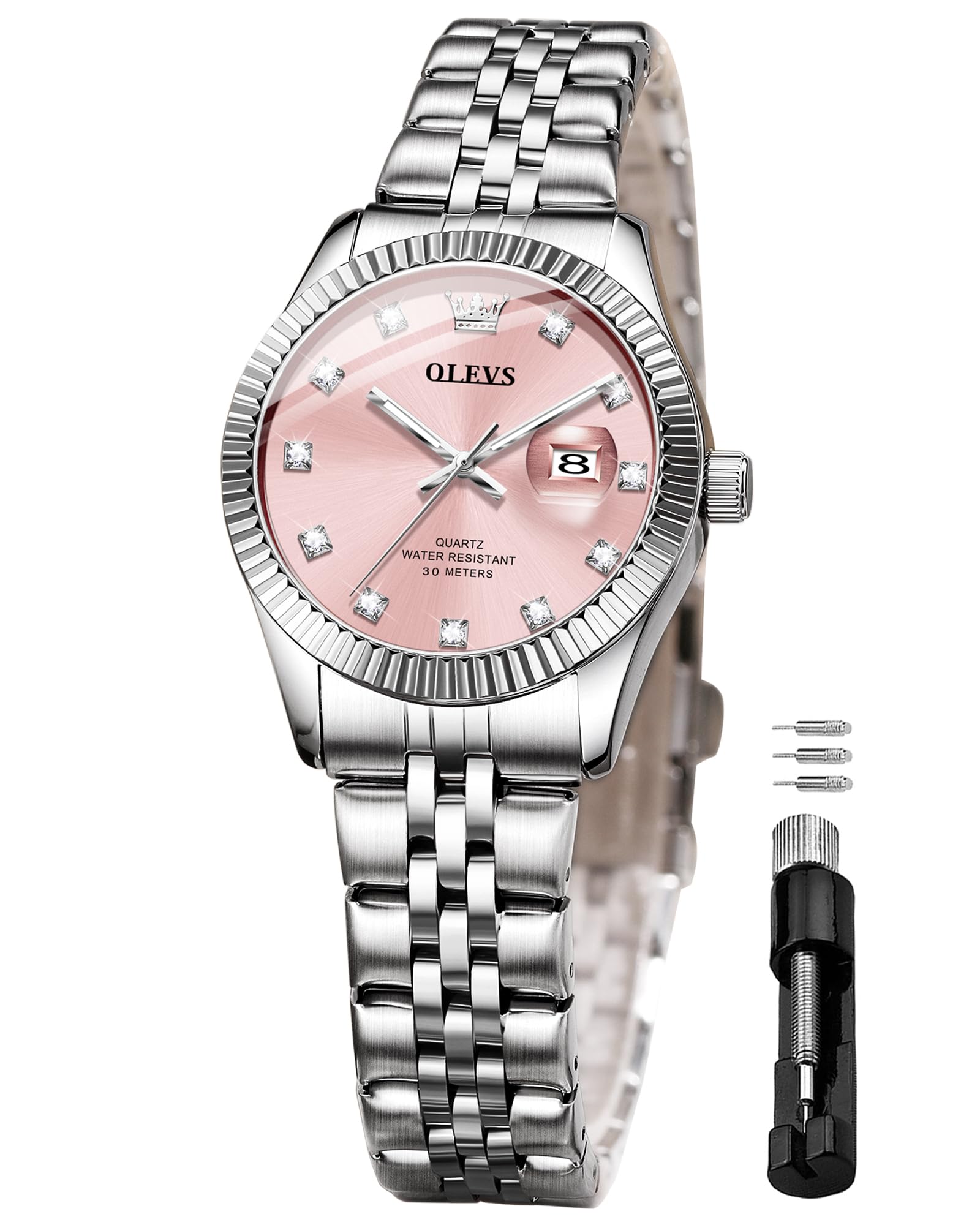 OLEVS Womens Watch Diamond Fashion Dress Analog Quartz Ladies Watch Stainless Steel Waterproof Luminous Two Tone Wrist Watches for Women