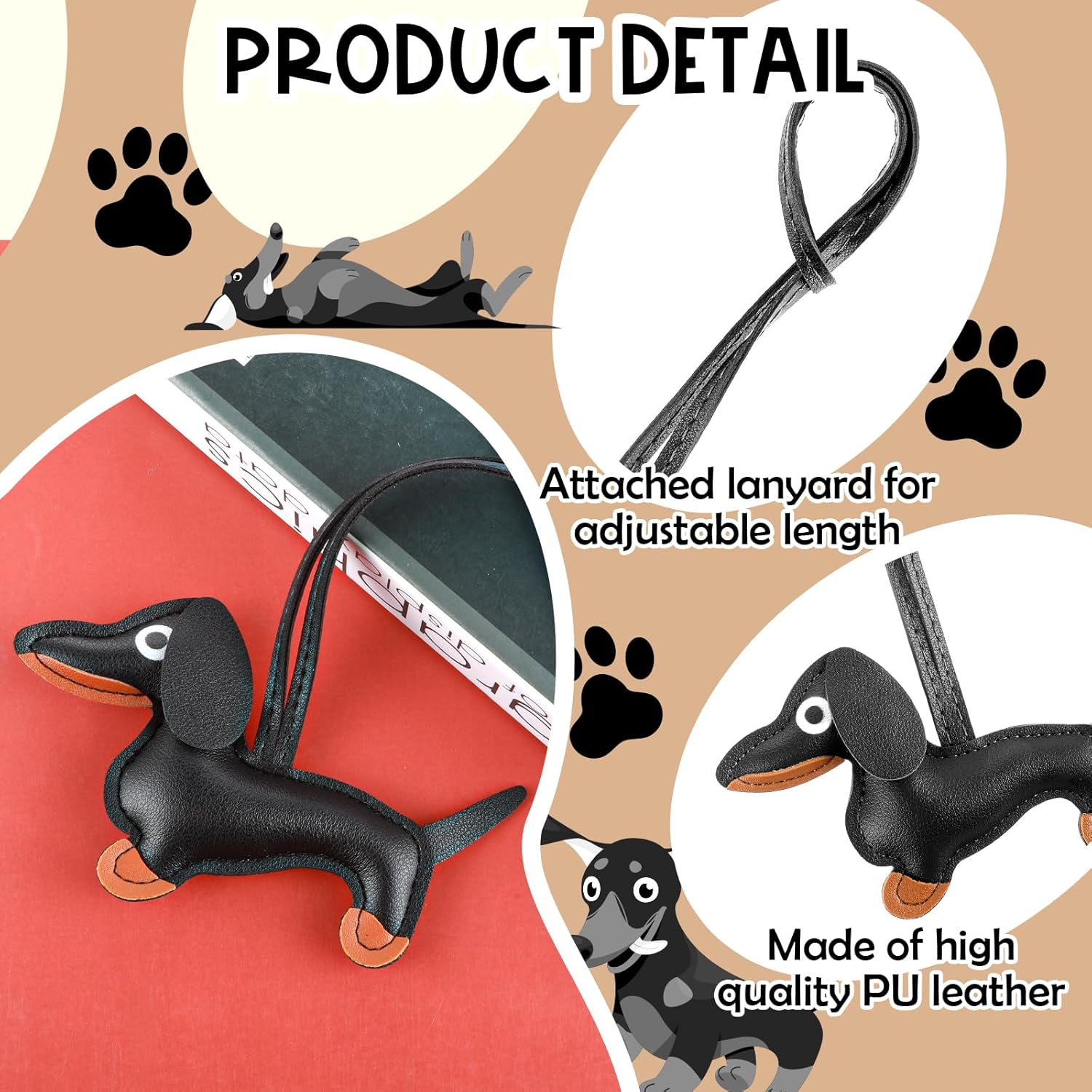 Dachshund Keychain, Dog Shaped Keychain Keyring Cute Leather Animal Ornament Handmade Key Holder Charm Gifts - Image 3