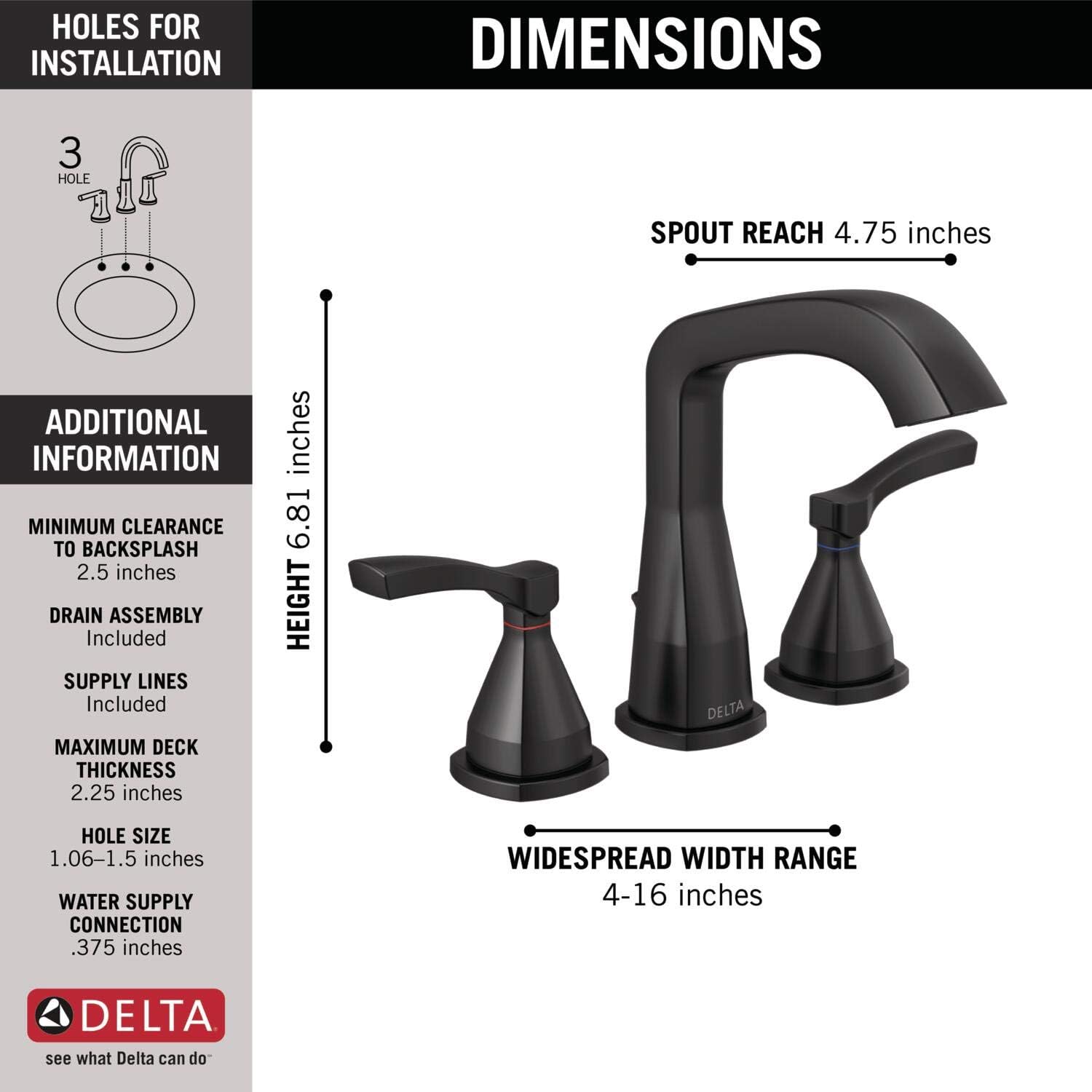 Bеѕt Cуbеr Mоndау 🔥 Delta Faucet Stryke Widespread Bathroom Faucet 3 Hole, Matte Black Bathroom Faucet, Diamond Seal Technology, Metal Drain Assembly, Matte Black 35776-BLMPU-DST