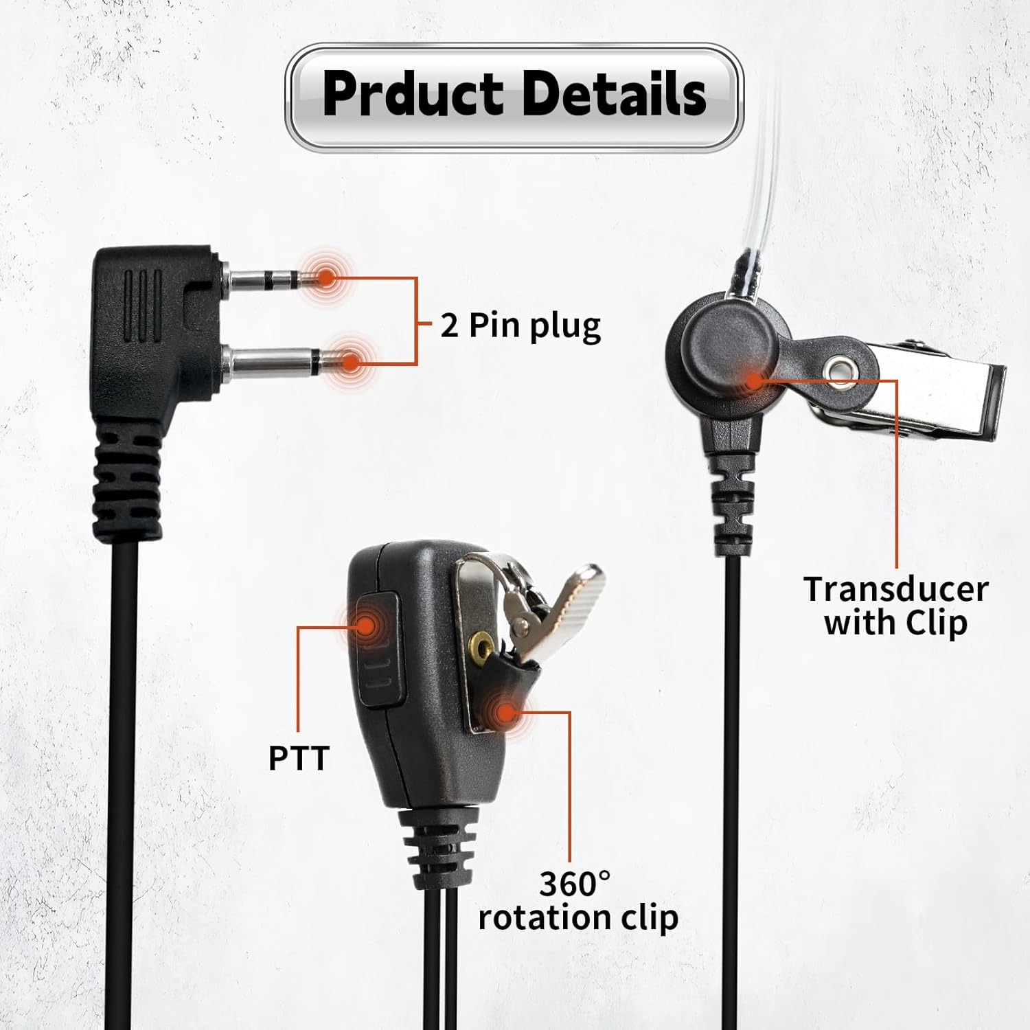 10Pack Two-way Radio 2-pin Earpiece Walkie Talkie Headset Speakeasy Ear Piece With Mic Headphones for midland gmrs mxt 500 Walkie-talkie gxt frs gtx1000g lxt600 x-talker x-tra talk 18cvp16 gxt 1000p