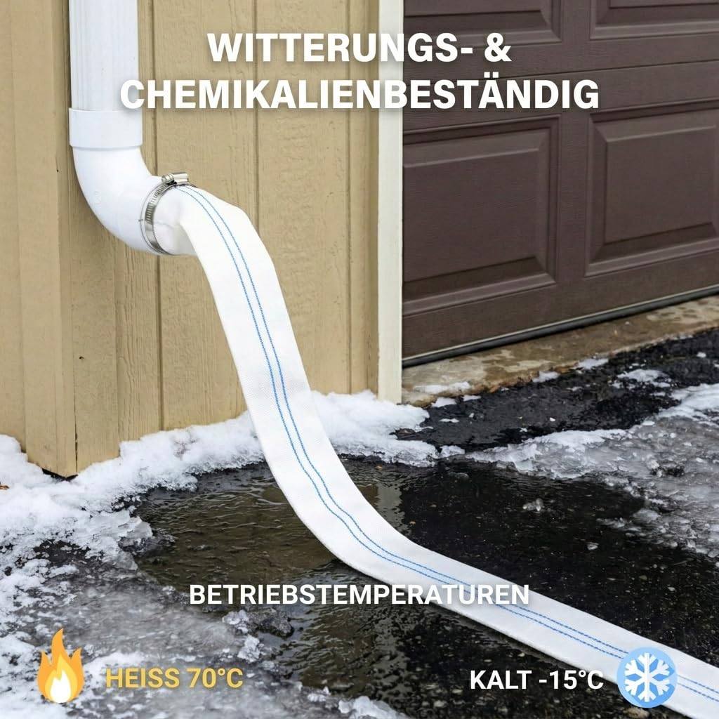 Gewebeschlauch Flachschlauch 38 mm x 20 m, Pumpenschlauch mit Schlauchschellen, Abwasserschlauch Industrieschlauch Ablaufschlauch für Schwimmbecken Filter Teich Garten Tauchpumpen