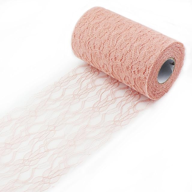 PsmGoods® Vintage Lace Roll Table Runner Table Centerpieces Chair Sash Lace Bow Tutu Material For Wedding Festival Event Chair Table Decorations 15cm*22m Peach Pink (Light Pink)