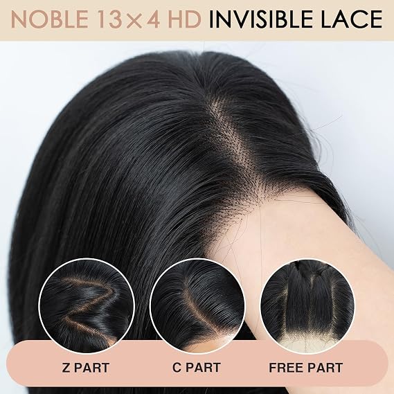 NOBLE Black Pre-Cut Bob Wigs for Women 13x4 Lace Front Bob Wigs with Curtain Bangs Natural Density Straight Glueless Wig for Women Daily Use