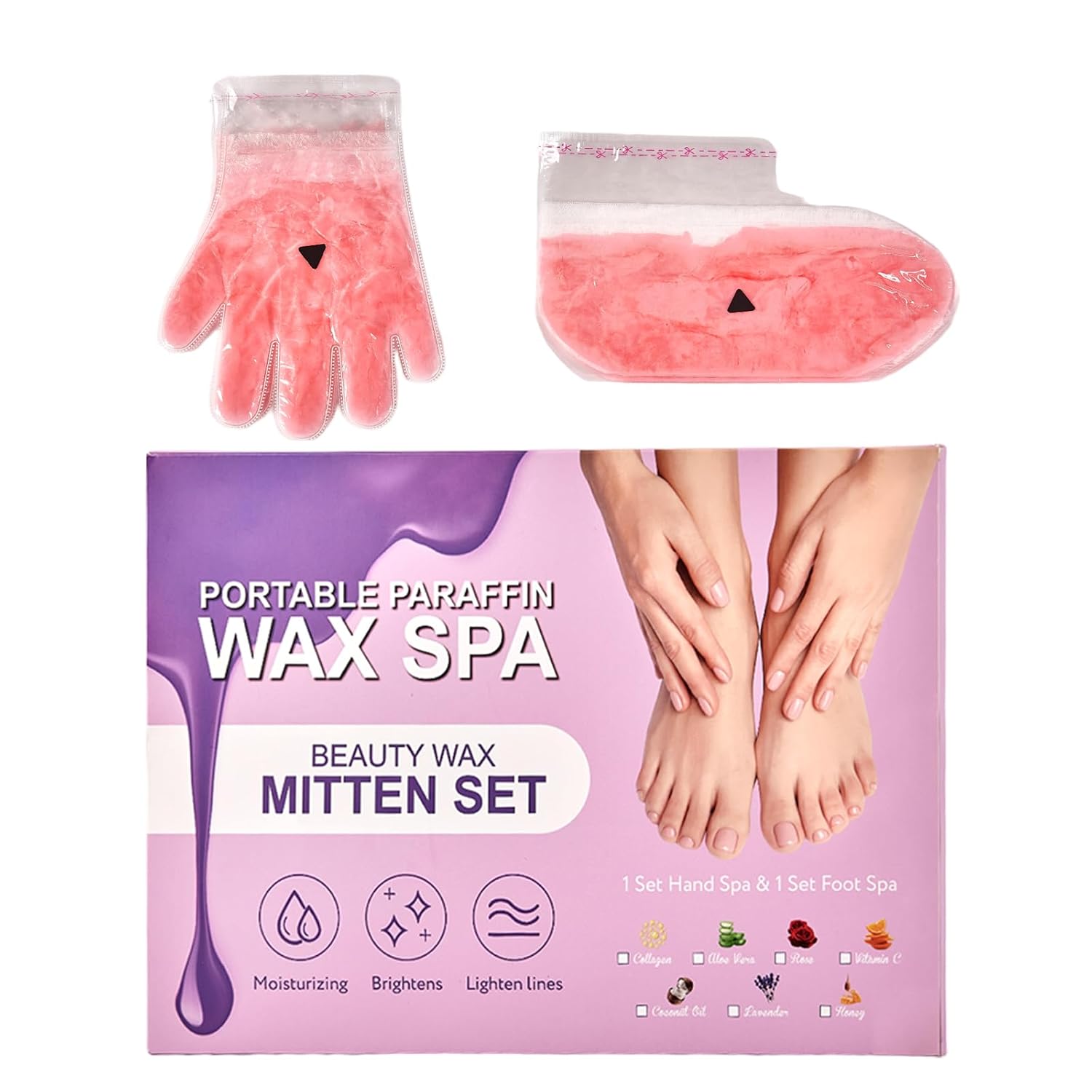 10-Minute Paraffin Hand & Foot Treatments, Self Contained Paraffin Wax Gloves and Booties Set for Intensive Hydration At Home (Rose)