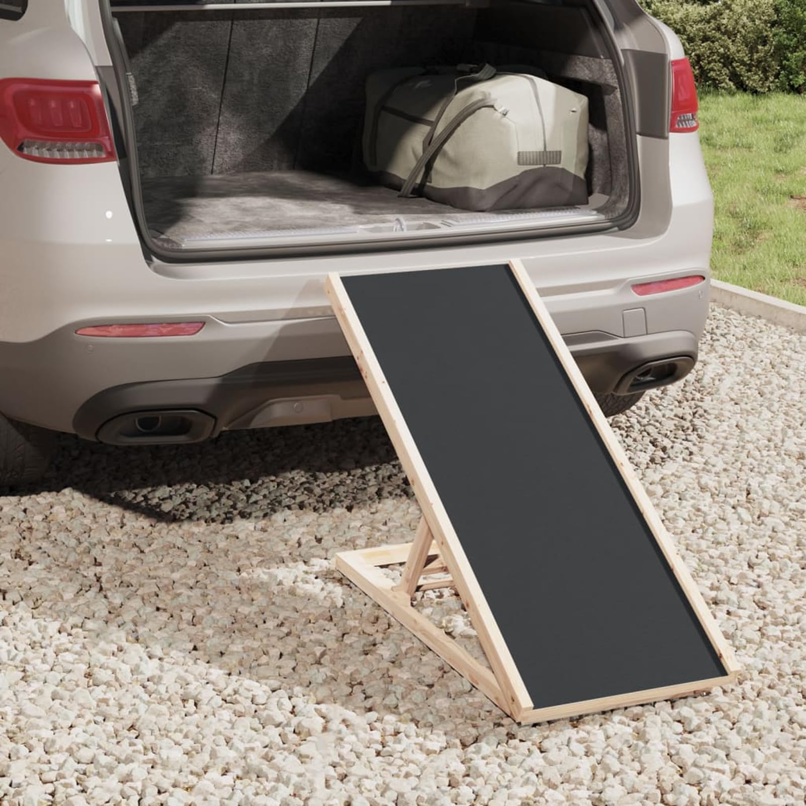 Tidyard Rampa per Cani Pieghevole in Legno Massello di Abete Grigia 100x40 cm con Superficie Antiscivolo per Animali Domestici, Altezza Regolabile per Letto, Divano e Auto 172417