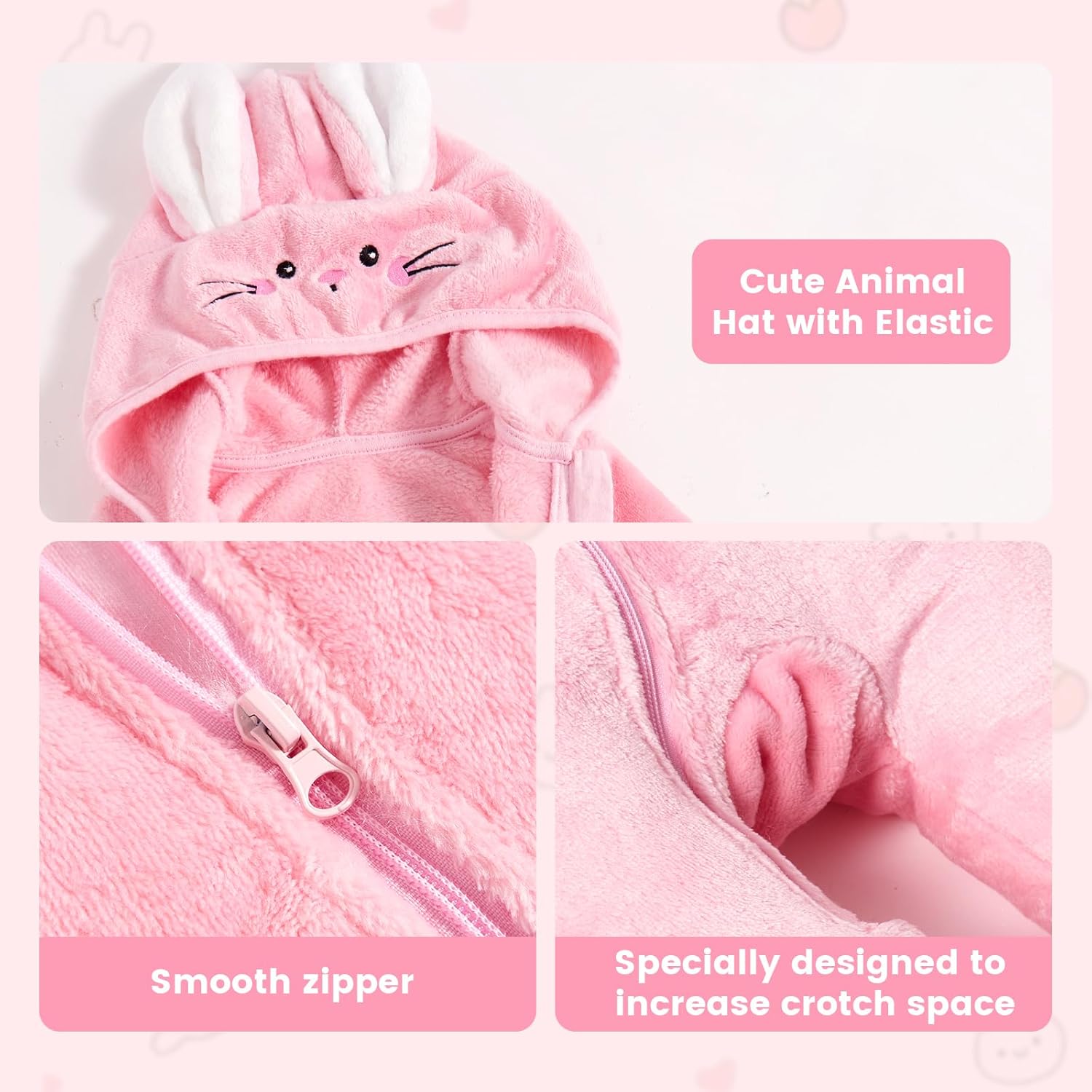 JiAmy Baby Fleece Snowsuit Cute Bear Romper Newborn Winter Jumpsuit Hooded Warm Coat with Fold-over Mittens Footies - Image 4