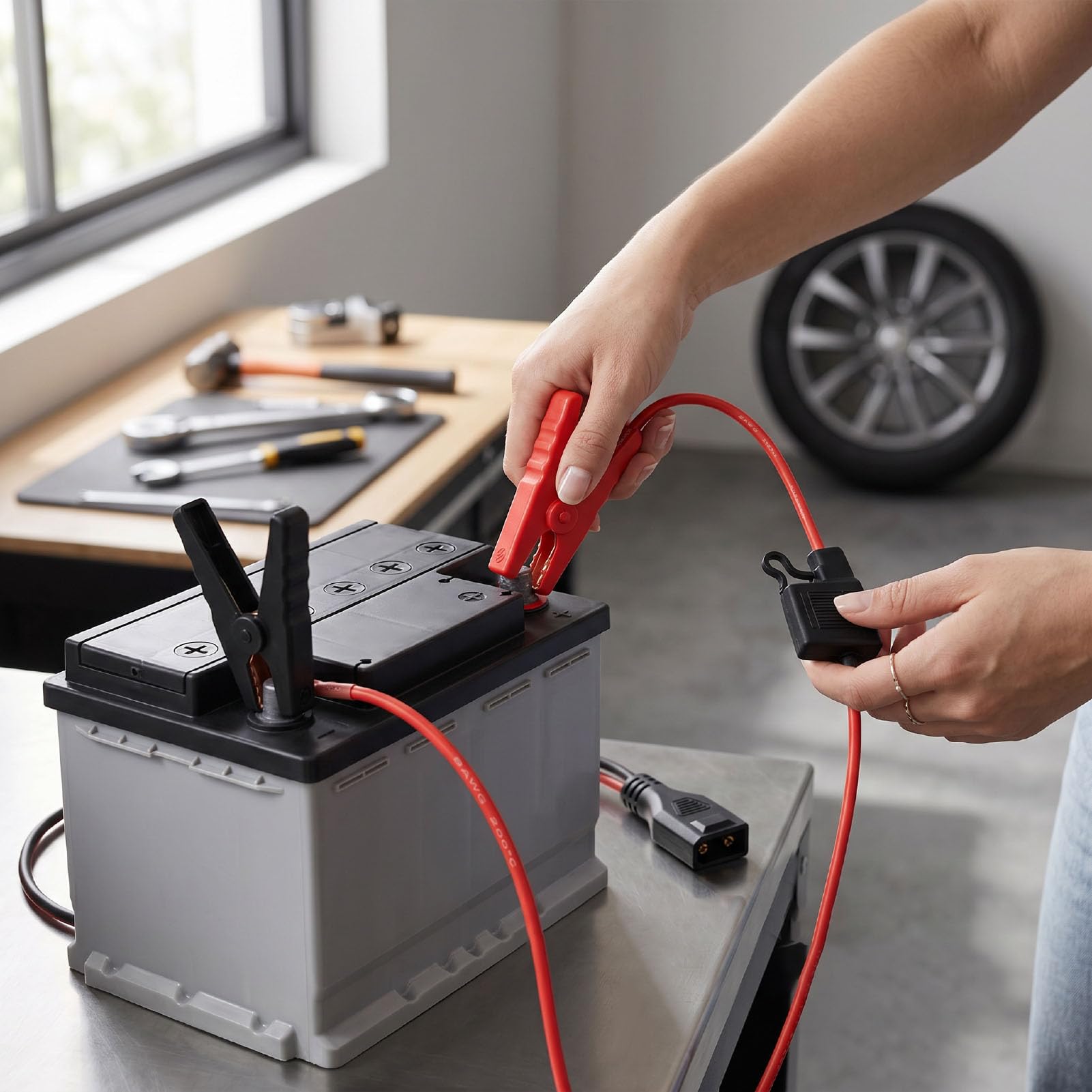 Akozon XT150-Batteriekabel, 8 AWG, 1,5 M, Zusätzlicher Batterieclip | 50 A Hochstrom, Reiner Kupferdraht, XT150-Buchse an Batterieklemme, Kraftwerkserweiterung, Solargenerator-Zubehör