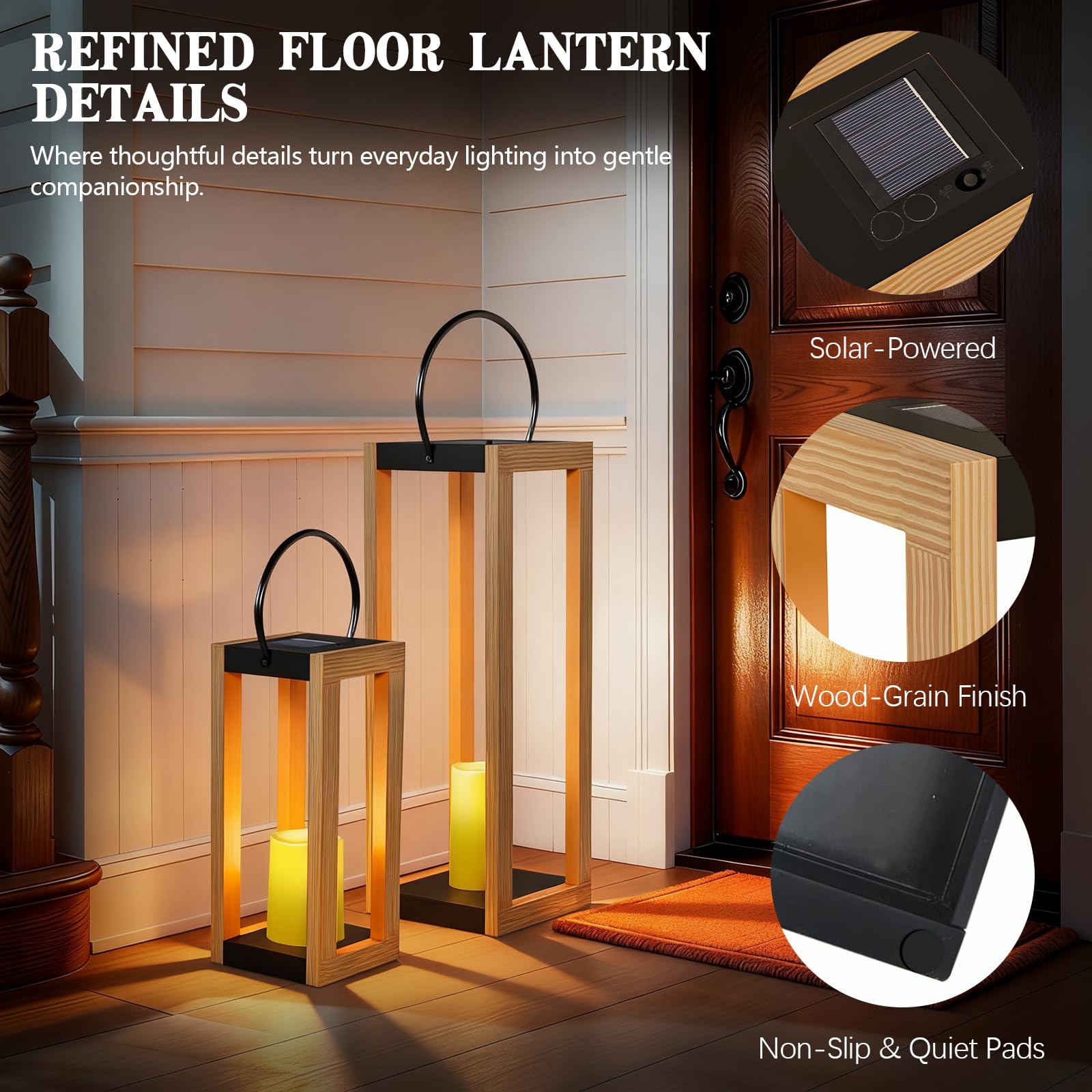 Grandi lanterne solari da esterno, impermeabili, alte lanterne decorative, luci solari per esterni, per veranda, patio, giardino, balcone, veranda, Natale, 76,2 cm, 43,2 cm, set di 2 colori legno