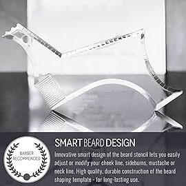 Men\'s Beard Shaping Tool With Inbuilt Comb Transparent Template Styling Comb Templates for Goatee Mustache Sideburns, Jaw Cheek/Neck Line, Symmetric/Curve/Step Cut (Clear-2pcs)