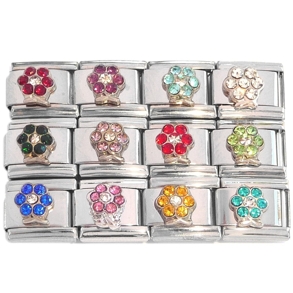 NewCharms Set of 12 Flower Italian Charms - All Months January, February, March, April, May, June, July, August, September, October, November,