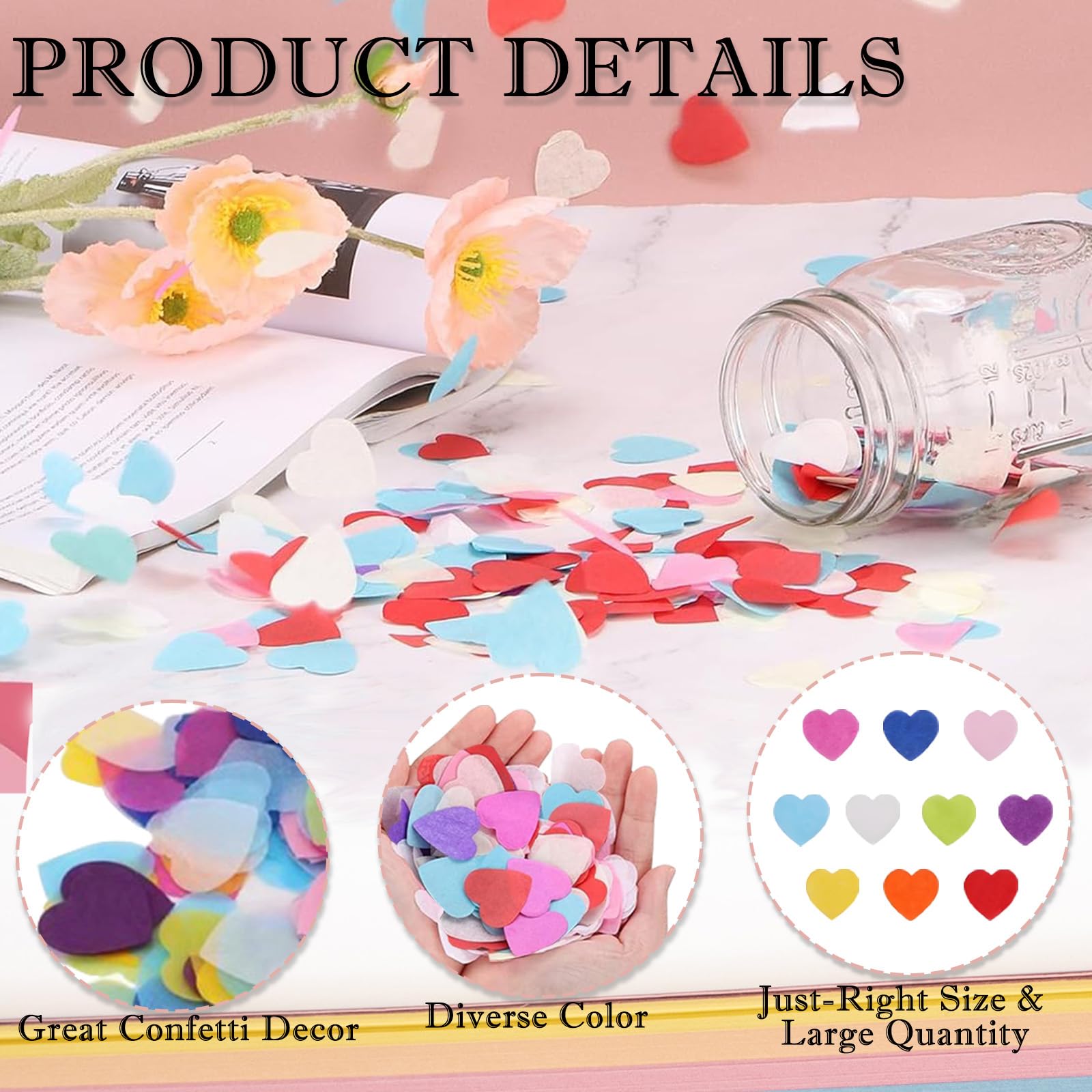 6000 Pieces Heart Shaped Biodegradable Confetti Wedding Confetti Biodegradable for Weddings Valentines Anniversaries-Eco-Friendly Paper Hearts Hen Party Table Decoration (Colorful Heart Paper) - Image 4