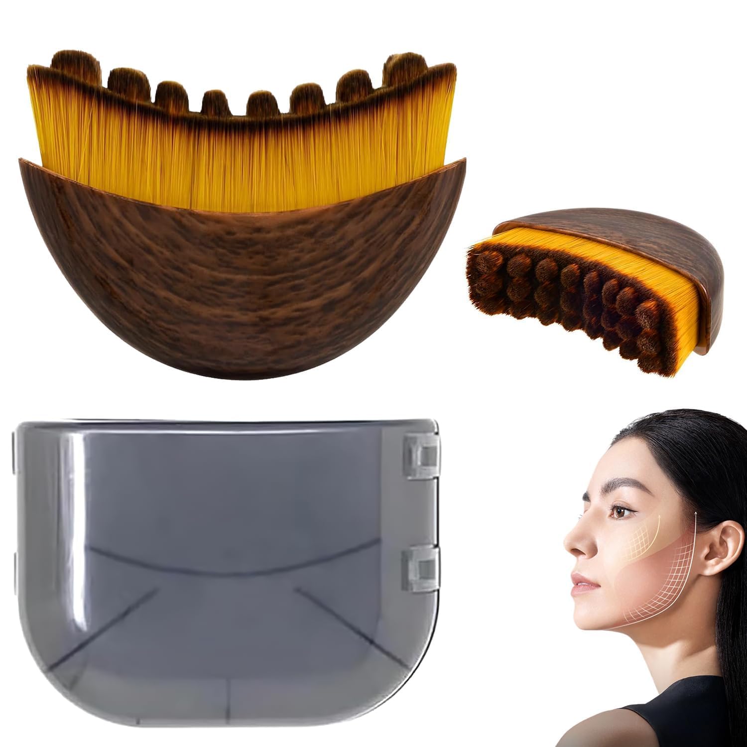 Lymphatic Contour Face Brush-Facial Dry Brush Drainage Massager,Soft Dry Brushing Beauty Tool for Jawline, Chin & Facial Sculpting Designed to Fit Precisely and Relieve Fatigue (Brown) (PACK OF 2)-image-18