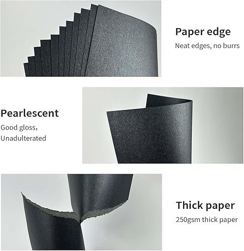 Miniatura 3 de 50 hojas de cartulina negra brillante de 8.5 x 11 pulgadas, papel brillante de 8.82 ozm92 libras, papel de impresora de tarjetas para invitaciones,
