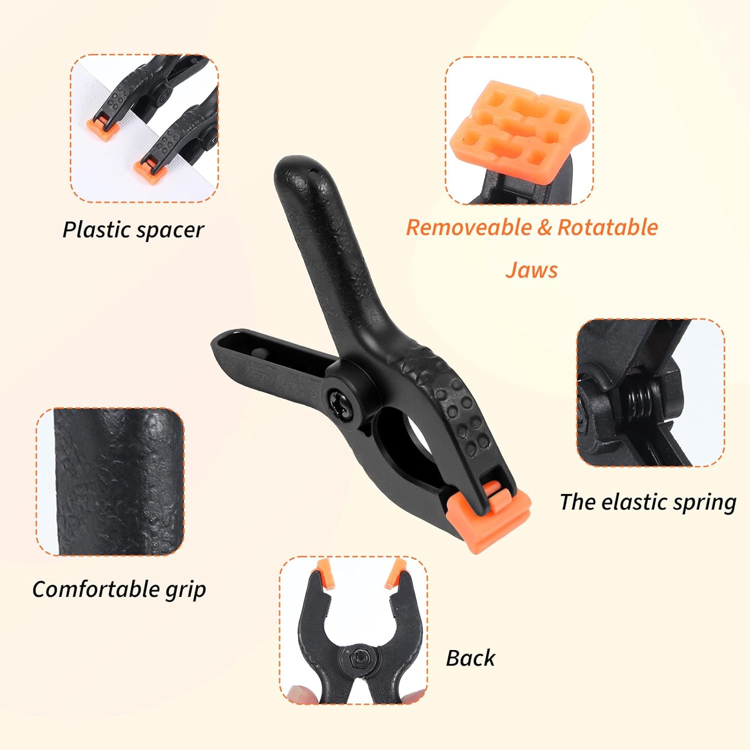 12pcs Black Plastic Spring Clamps, Anti-Slip Clips for Balloon Arch Clips for Backdrop, Heavy Duty Plastic Clamp for Backdrop Curtain and Photo Prop thumbnail