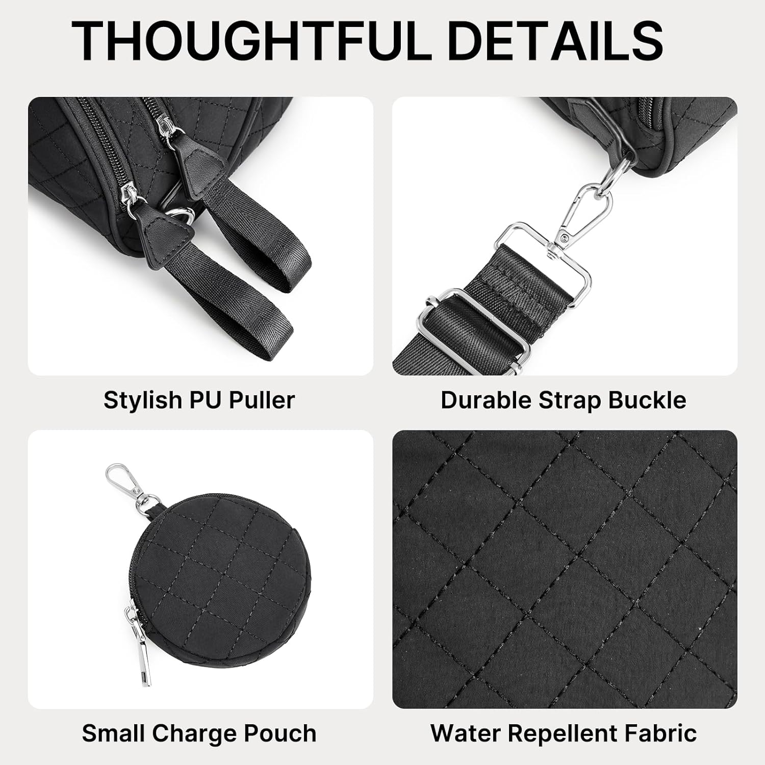 G4Free Quilted Bum Bag Crossbody Bags for Women, Spacious Nylon Cross Body Bag with Removable Pouch - Image 7