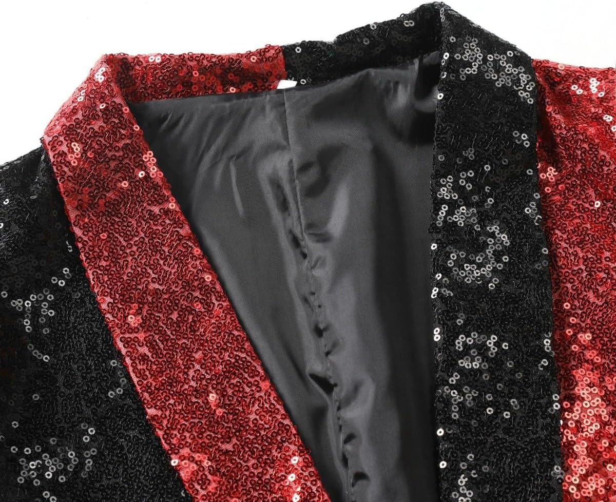 Mens Sequin Blazer Tuxedo Party Prom Two-Tone Jacket Dress Suit Jacket Party Festival Tuxedo Sparkling Jacket