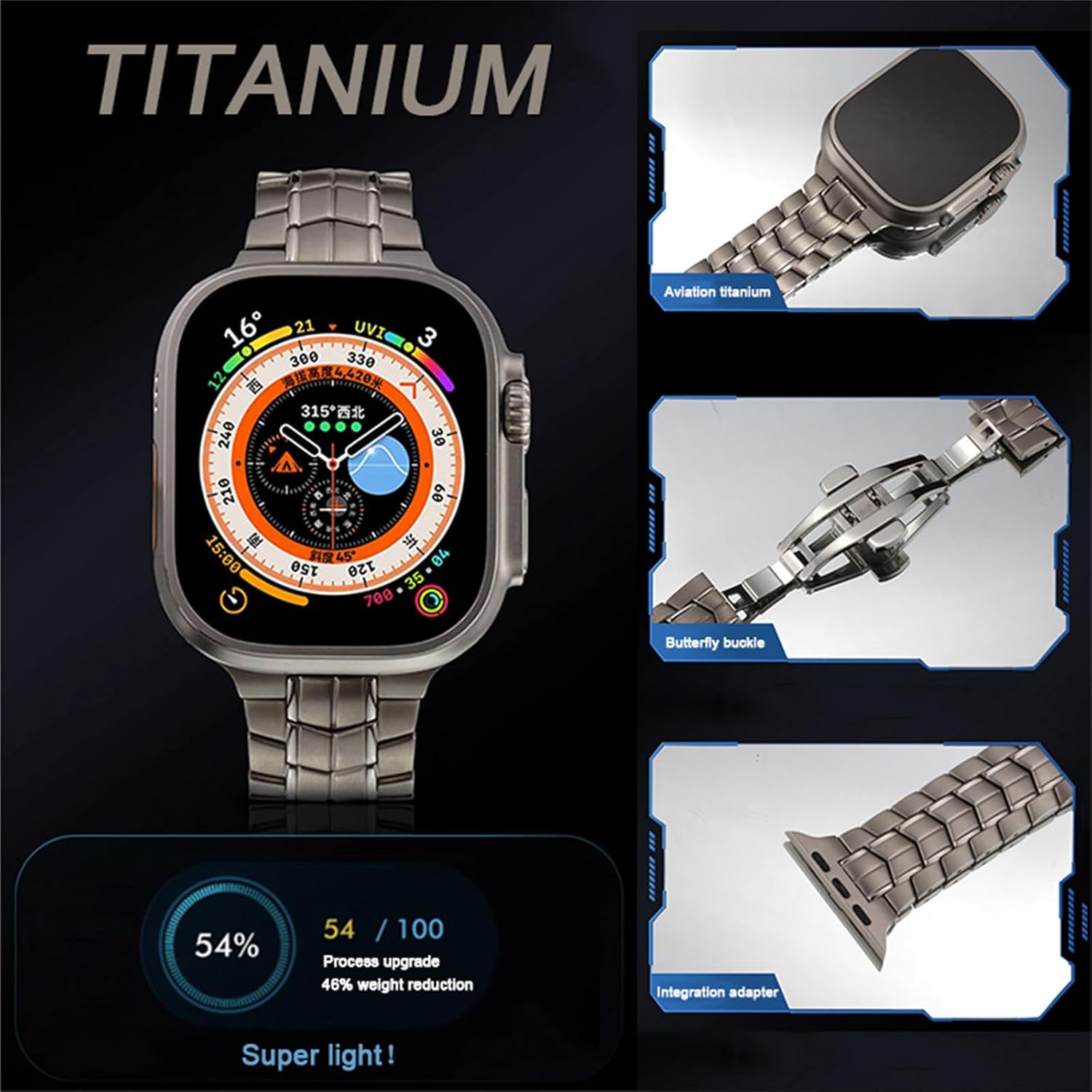 Compatible with Apple Watch Band 49mm 45mm 44mm 42mm 41mm 40mm 38mm, Genuine Titanium Metal Adjustable Business Band for iWatch Ultra 1 2 Series 9 8 7 6 SE 5 4 3 2 1