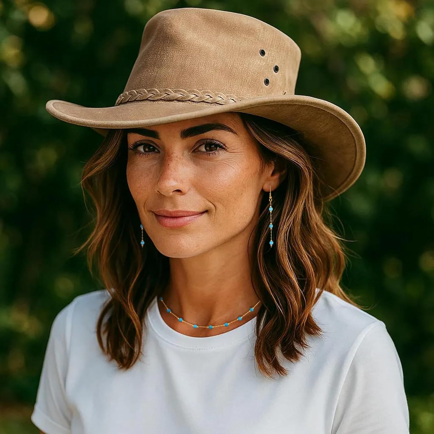 Turquoise Jewelry Set for Women Western Jewelry 18K Gold/Silver Plated Beaded Turquoise Necklaces for Women Boho Beach Choker Necklace - Image 4