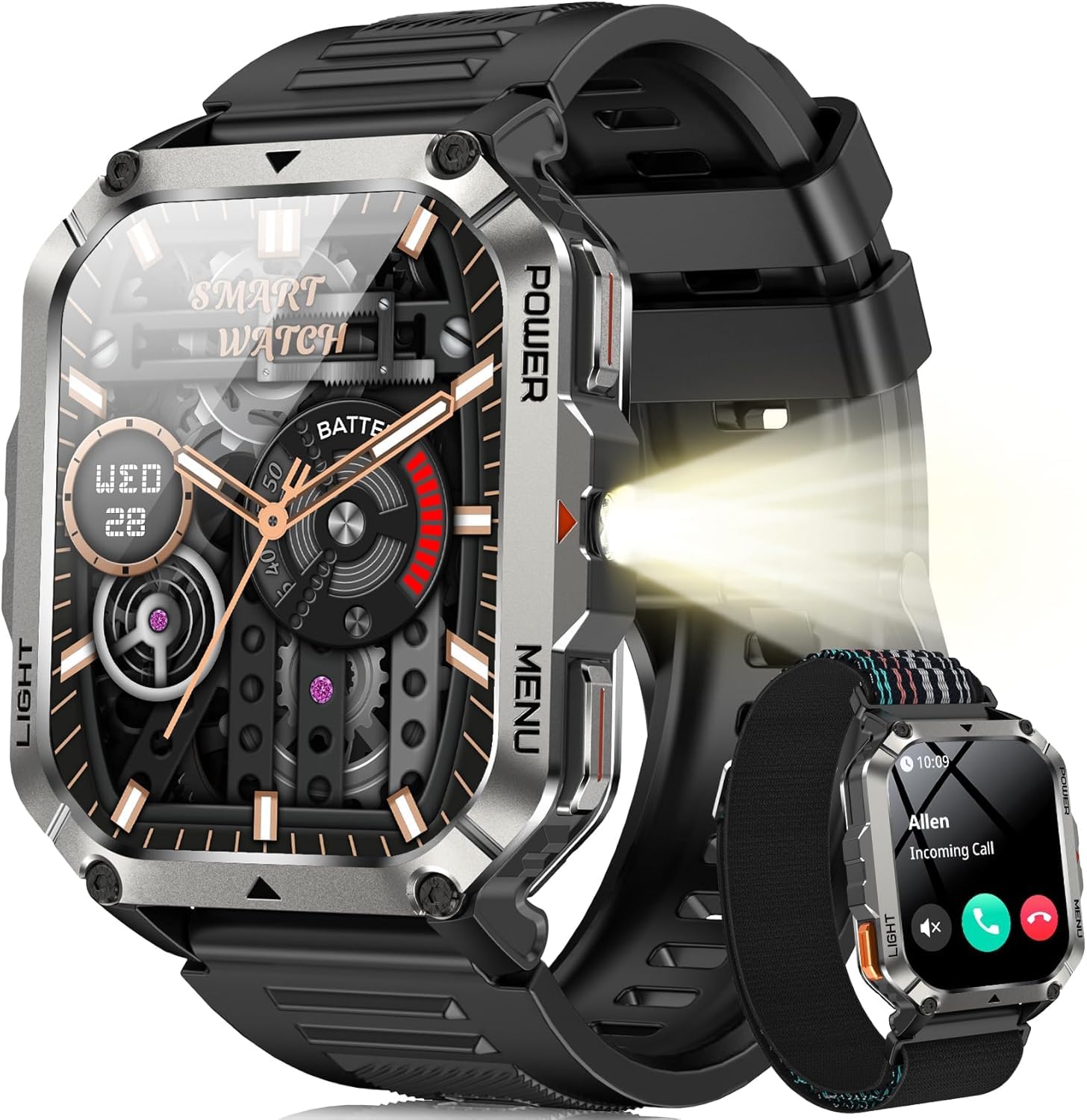 IOWODO Relógio Militar Smartwatch Masculino 2.01" - Lanterna LED, Bússola, Chamadas