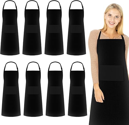 kailund Delantal negro con 2 bolsillos, delantales de chef de cocina resistentes a las gotas de agua para hombres y mujeres, 27 x 31 pulgadas