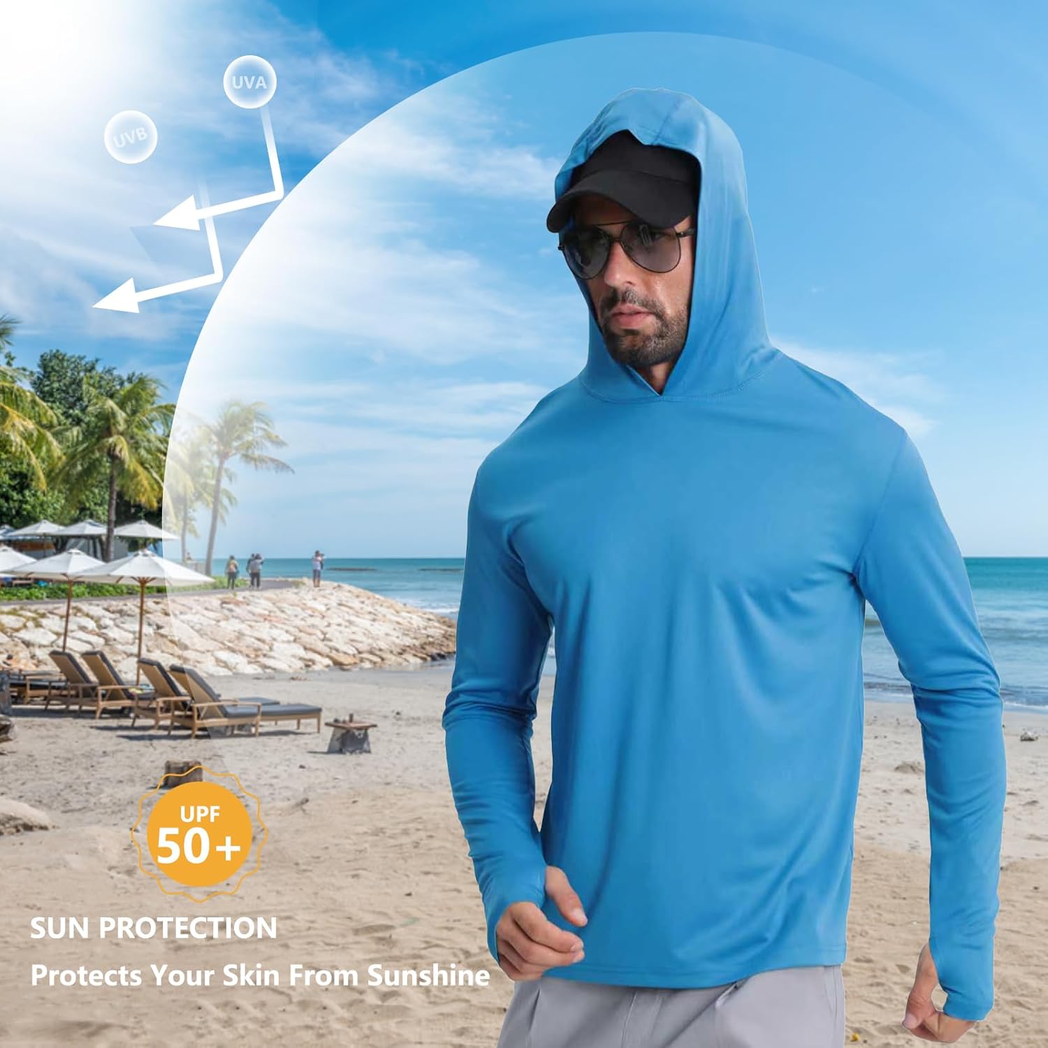 Men's Fishing Hoodie Shirts 4 Pack/5 Pack Sun Protection UPF 50+ Running Swimming Rash Guard Shirts(M)