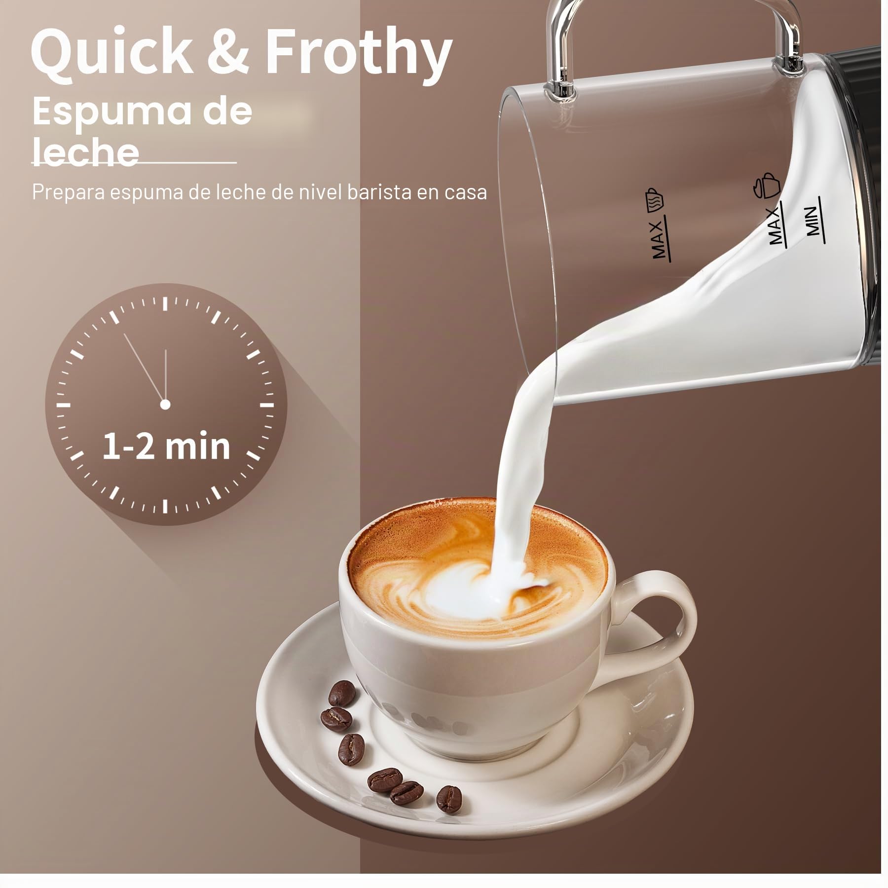 OMISOON Espumador de leche eléctrico 4 en 1 de 400 ml, espumador de leche automático de inducción de 500 W, apagado automático, para espuma de leche fría y caliente, latte macchiato, capuchino, negro