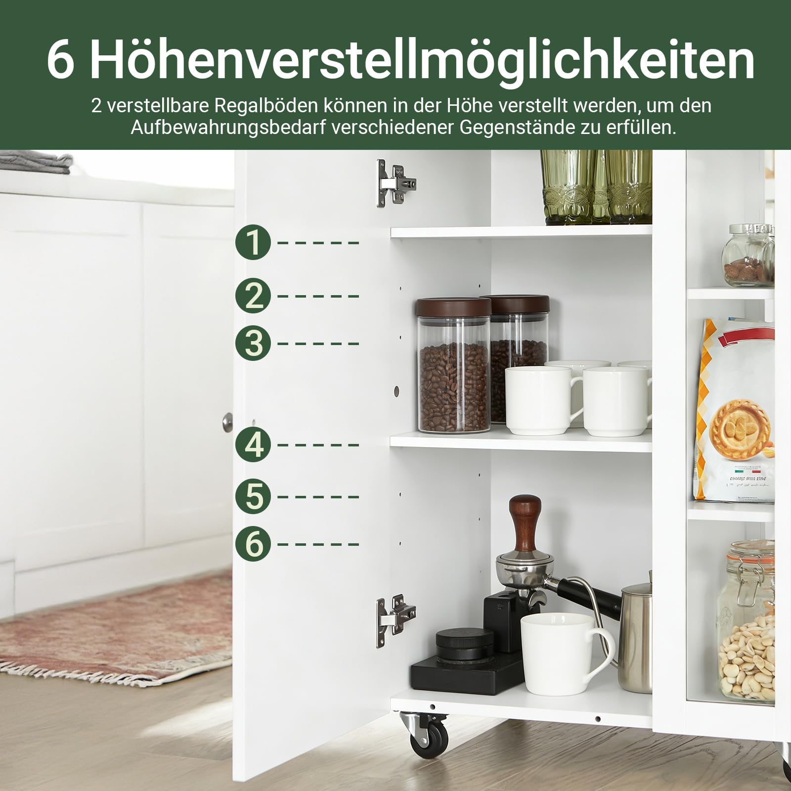 SoBuy Küchenwagen mit 3 Ablagen, Arbeitsfläche und Schrank – Servierwagen für Küche, Wohnzimmer & Esszimmer – Perfekt für kleine Räume, Weiß-Natur 60x90x40cm FKW75-WN