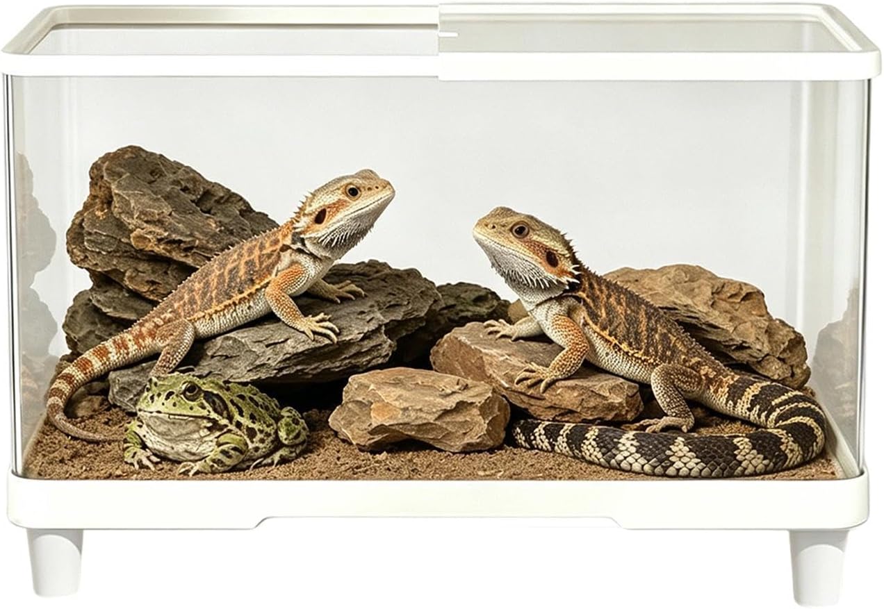 Acrylic Terrarium, with Optimal Airflow Design, 30x19.5x21cm, Clear Reptile Enclosure Habitat Box, Bearded Dragon Enclosure, Escape Proof Structure, for Bearded Dragon Leopard Gecko Hermit Crab Snail