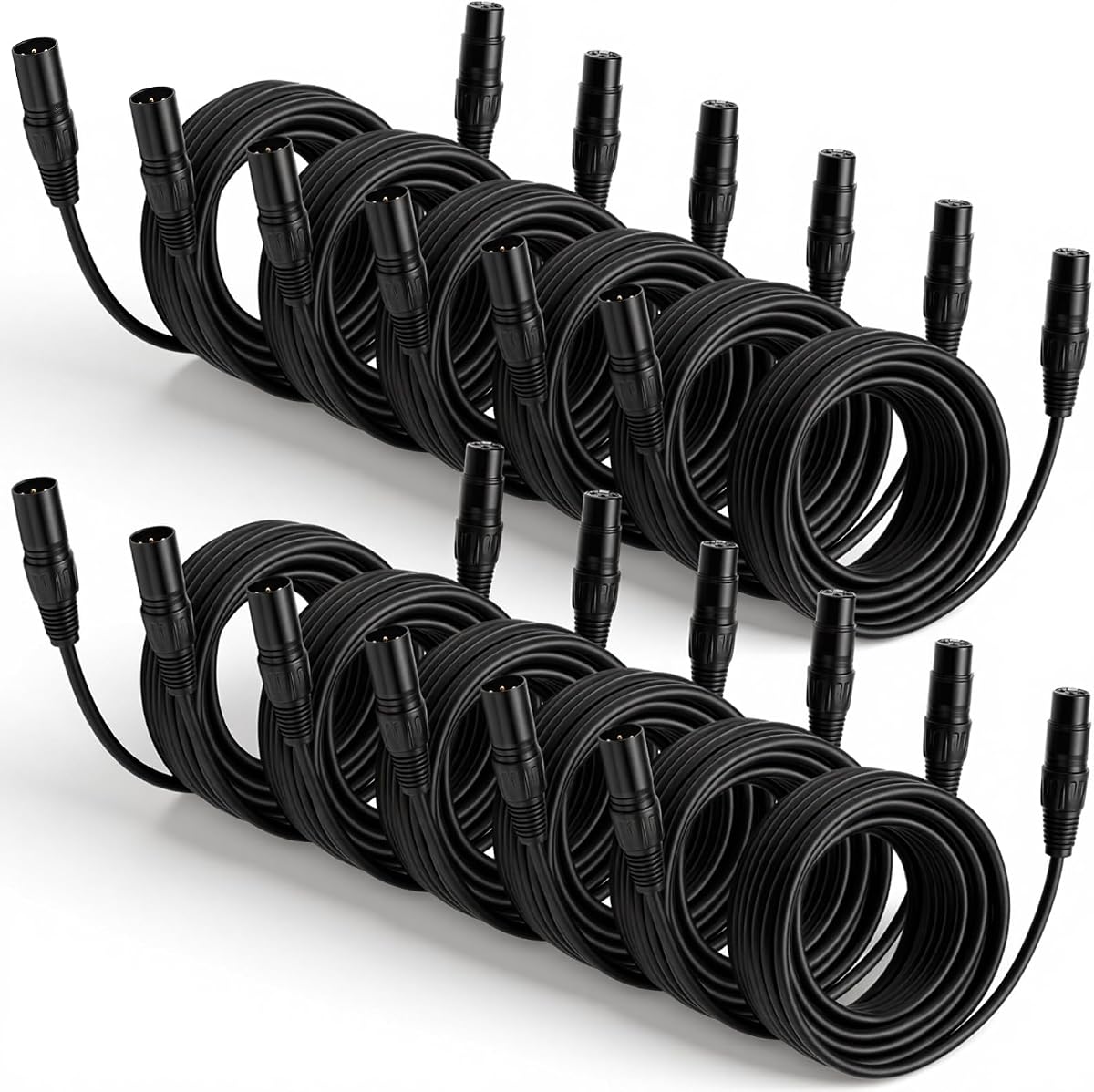 Relaxweex 12 Pcs 25 Feet XLR Cable, 3-Pin XLR Male to Female Premium Balanced Microphone Cable, Stage Grade All Copper Conductors for Studio DJ Podcast Mixers Mics PA Systems, Black
