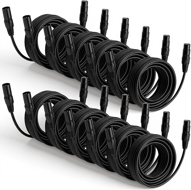 Relaxweex 12 Pcs 25 Feet XLR Cable, 3-Pin XLR Male to Female Premium Balanced Microphone Cable, Stage Grade All Copper Conductors for Studio DJ Podcast Mixers Mics PA Systems, Black