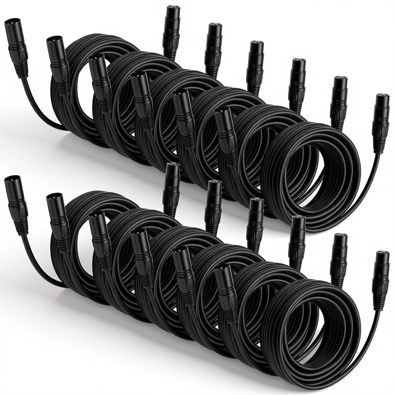 Relaxweex 12 Pcs 25 Feet XLR Cable, 3-Pin XLR Male to Female Premium Balanced Microphone Cable, Stage Grade All Copper Conductors for Studio DJ Podcast Mixers Mics PA Systems, Black