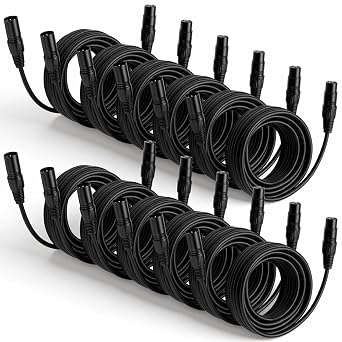 Relaxweex 12 Pcs 25 Feet XLR Cable, 3-Pin XLR Male to Female Premium Balanced Microphone Cable, Stage Grade All Copper Conductors for Studio DJ Podcast Mixers Mics PA Systems, Black