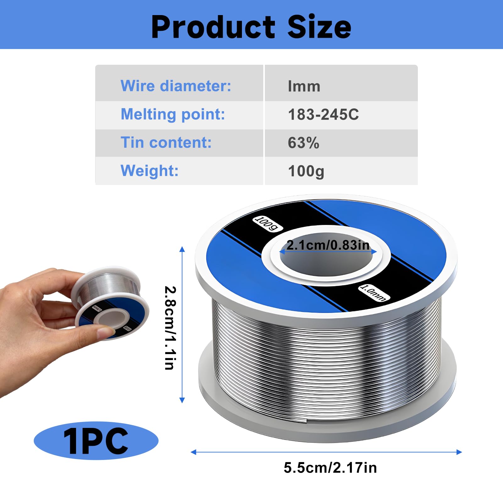 Stagno per Saldare 1mm 100g, Filo di Saldatura 60/40 con Flussante a Basso Punto di Fusione, Rocchetto Stagno Elettronica Professionale per Riparazione Circuiti e Fai da Te, Saldature Lucide