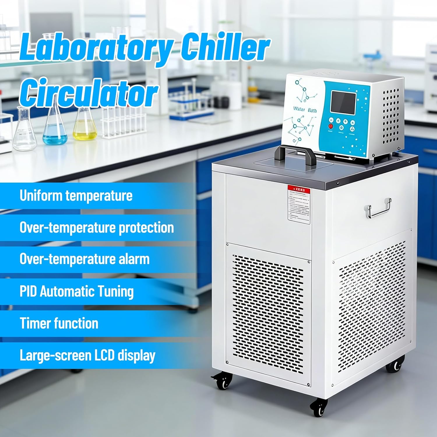 -30℃ ~100℃ Low Temperature Thermostatic Bath, 6L Laboratory Chiller Circulator, ±0.05°C Accuracy for Research & Testing (110V, White)