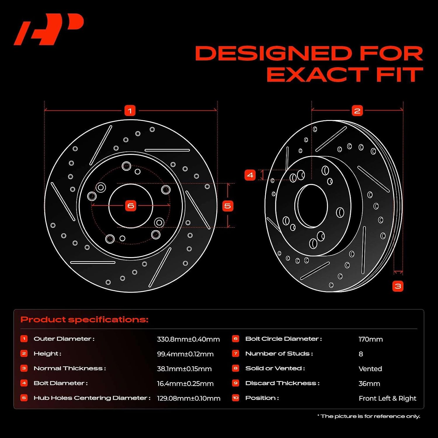A-Premium 13.03 inch (331mm) Front Drilled and Slotted Disc Brake Rotors Compatible with Select Ford Models - F-250/F-350/F-450 Super Duty 1999-2004, F-550 Super Duty, Excursion 2000-2005, 2-PC Set
