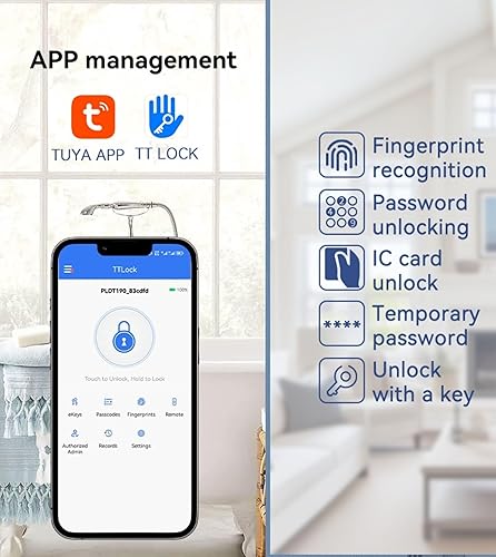 Miniatura 2 de Manija de puerta inteligente, huella digital biométrica y teclado, cerrojo impermeable, control de aplicación Bluetooth, bloqueo automático para el
