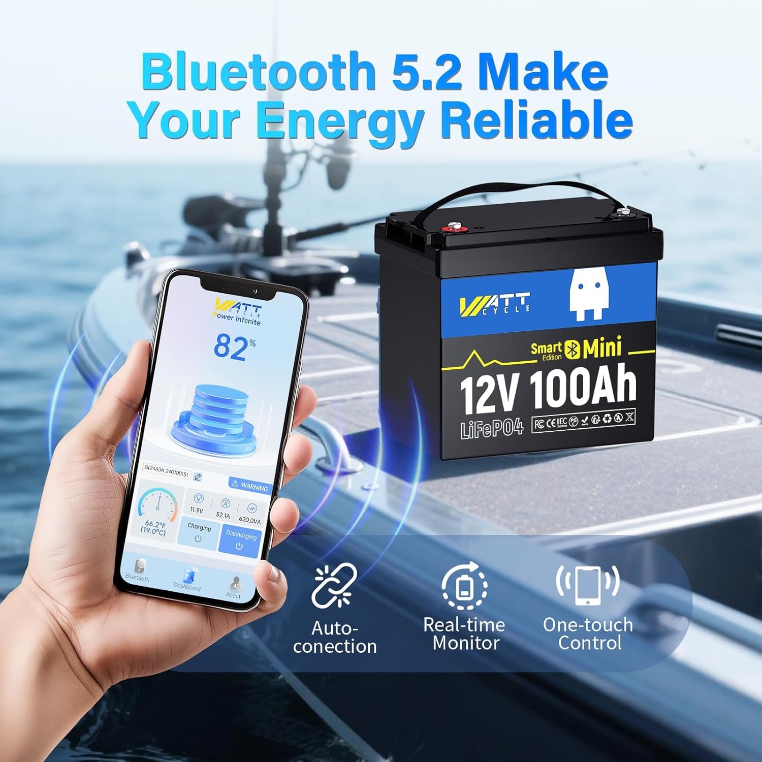 Wattcycle Bluetooth app interface on a smartphone