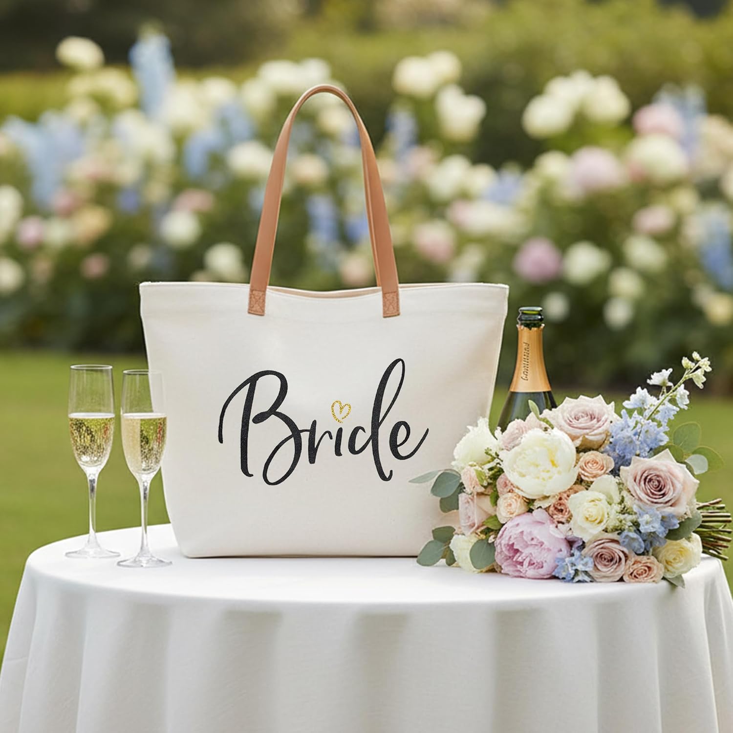 ELEGANTPARK Bride Gifts Wedding Gifts for Bride Bag Bridal Shower Bachelorette Party Honeymoon Large Travel Canvas Tote Bag with Zipper - Image 3