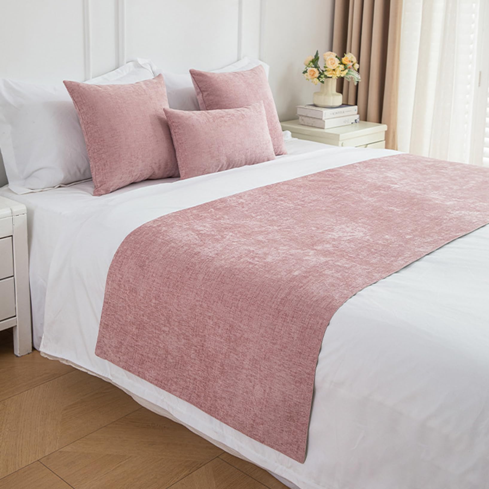Protector de cama decorativo rosa 65x260 cm de fácil lavado para hotel