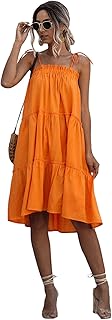 Romwe Women's Sleeveless Spaghetti Strap Tiered Layer Frill Knot Loose Summer Cami Dress