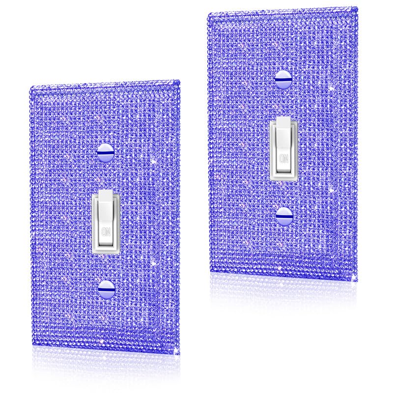 Image of 2 Pcs Shiny Purple Single Toggle Light Switch Plate Wall Plates Light Switch Cover Plate Decorative Switch Covers Purple Rhinestones Wall Plate