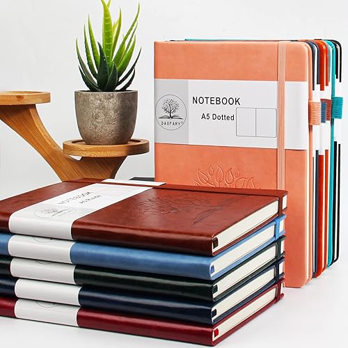 Miniatura 6 de Daofary Cuaderno de puntos con soporte para bolígrafo, cuaderno de cuero A5 con cuadrícula de puntos con 160 páginas, papel grueso de 3.53 ozm,