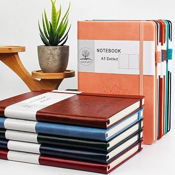 Daofary Dotted Journal Notebook with Pen Holder A5 Dot Grid Notebook with 160 Pages 100gsm Thick Paper, Hardcover Dotted Journal with Pocket 8.4 x 5.7 in (1 Pack-Dotted, Navy Blue)