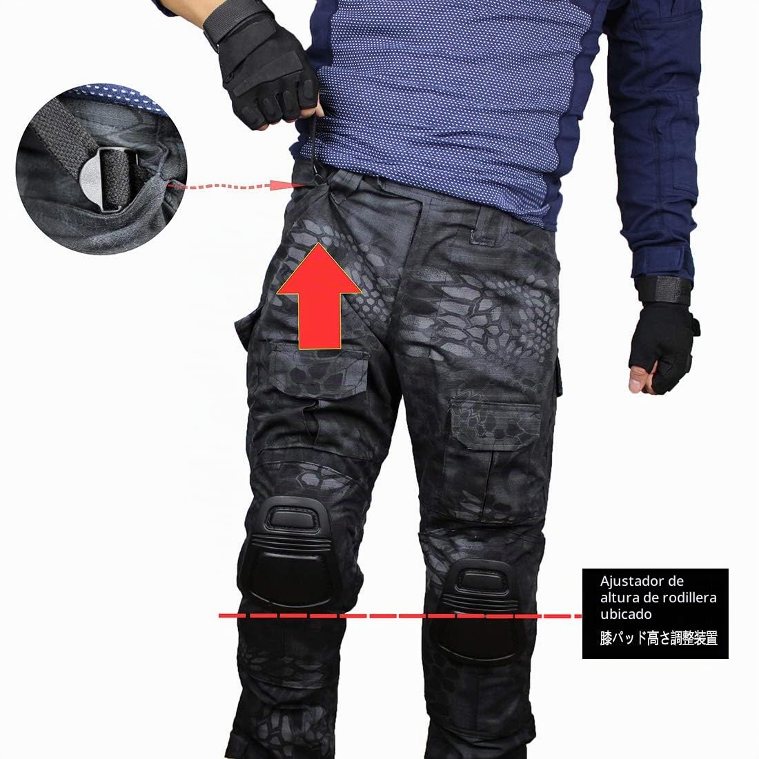 Pantalones tácticos multicámara para Hombres Multi-Bolsillos Camuflaje Militar Pantalones de Caza de Combate Airsoft al Aire Libre con Rodilleras