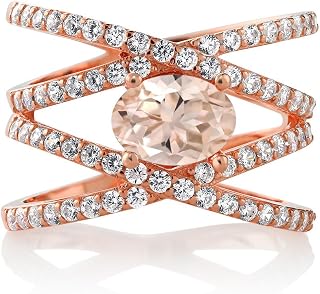 18K Rose Gold Plated Silver Peach Morganite Criss Cross Ring For Women (1.93 Cttw, Oval 8X6MM, Available in size 5, 6, 7, 8, 9)