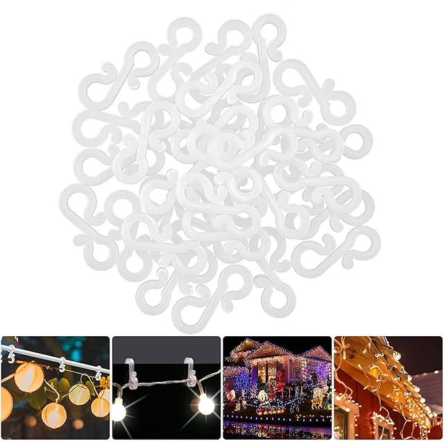 Meetory 100 Pcs Gutter Hooks for Outdoor Lights, Christmas Lights Gutter Clips, Mini Plastic Outdoor Light Hooks S Clips for Christmas Xmas Decoration Outside String Lights,Seasonal Fairy Light