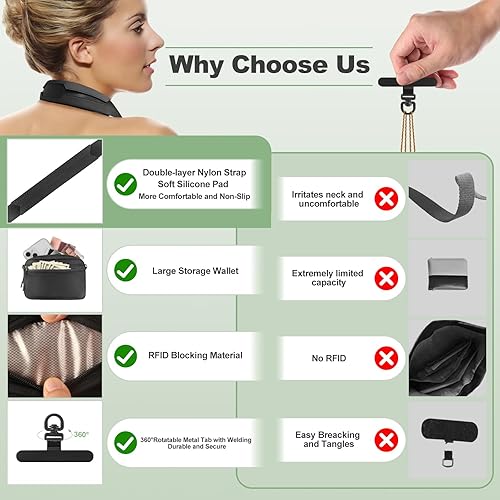 Miniatura 7 de Correa de clip and go para teléfono con cartera cruzada, cordón ajustable para teléfono con cartera RFID desmontable, correa universal para teléfono