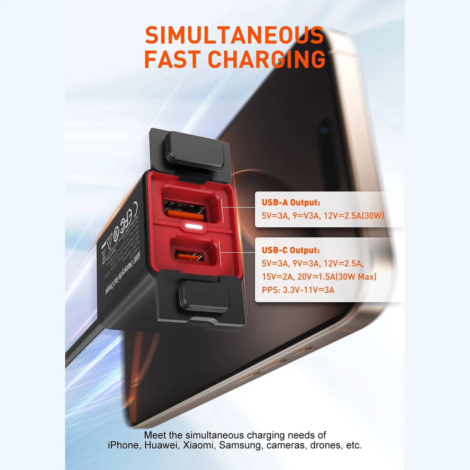 Cargador USB para Moto Cargador Impermeable Tipo C