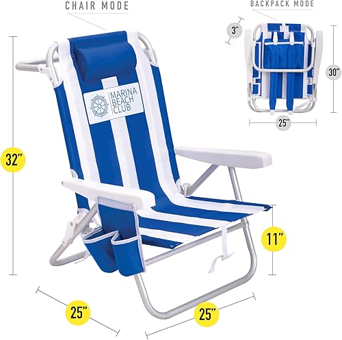 Miniatura 2 de Silla de playa de lujo resistente extra cómoda, paquete de 2 unidades (rayas azules y blancas)