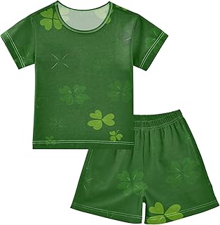 Conjunto de pijama de verano con diseño de trébol de cuatro hojas, color verde, ropa de dormir de manga corta